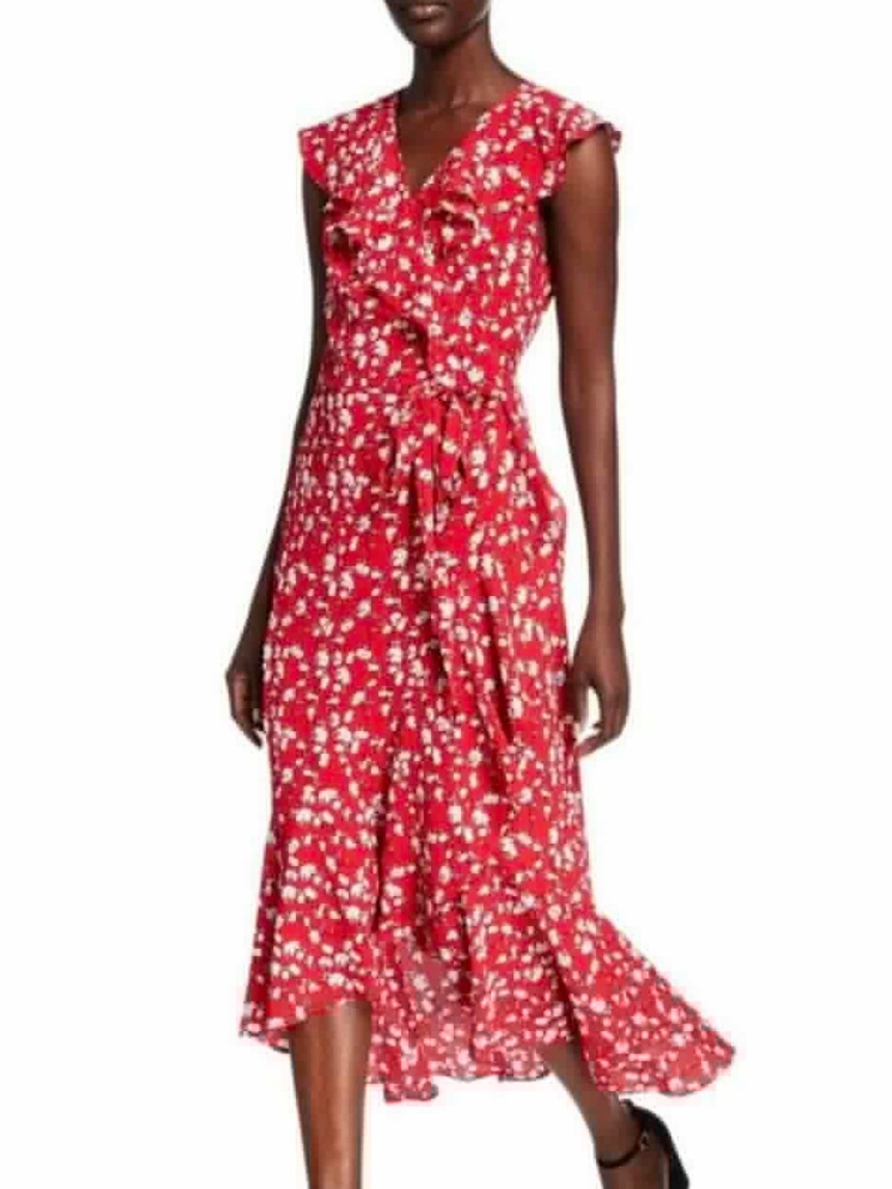 Max Edition Red Floral Ruffle Midi Dress